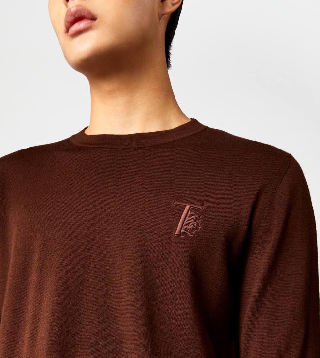 Tod\'s 8NXV1103 hnedá muži pulóver s okrúhlym výstrihom z kašmírovej zmesi
