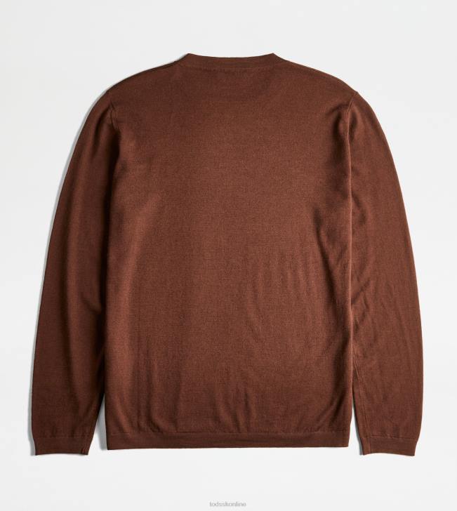 Tod\'s 8NXV1103 hnedá muži pulóver s okrúhlym výstrihom z kašmírovej zmesi