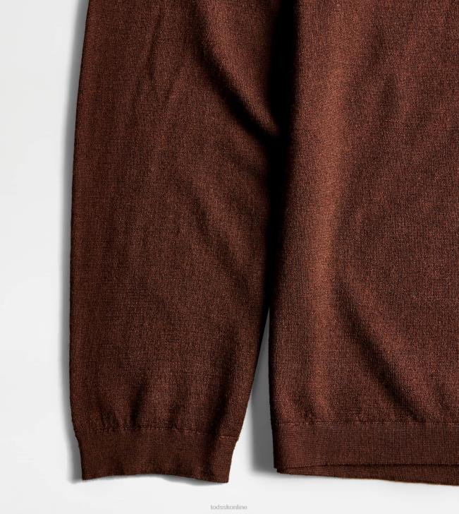 Tod\'s 8NXV1103 hnedá muži pulóver s okrúhlym výstrihom z kašmírovej zmesi