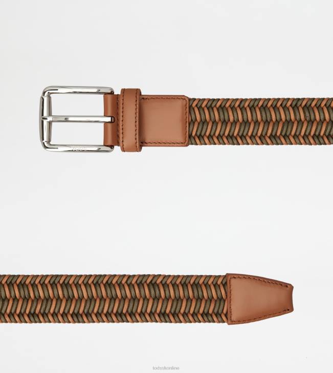 Tod\'s 8NXV939 hnedá/zelená muži opasok z látky a kože