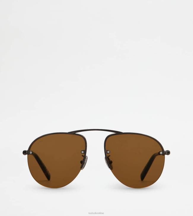 Tod's 8NXV1082 sivá muži pilotné slnečné okuliare s stranicou v koži