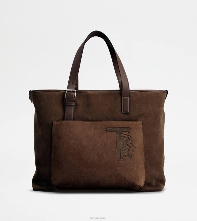 Tod's 8NXV1007 hnedá muži nákupná taška v semišovej strednej farbe