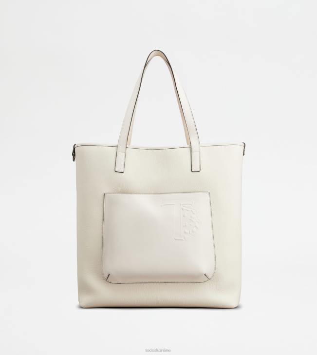 Tod's 8NXV998 biely muži nákupná taška zo strednej kože