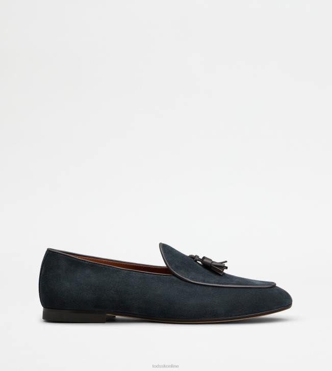 Tod's 8NXV663 Modrá muži semišové mokasíny so strapcami