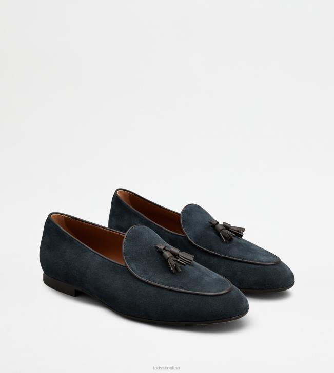 Tod\'s 8NXV663 Modrá muži semišové mokasíny so strapcami
