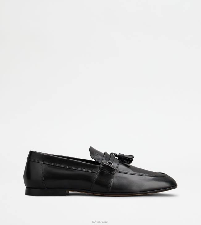 Tod's 8NXV685 čierna muži mokasíny v koži so strapcami