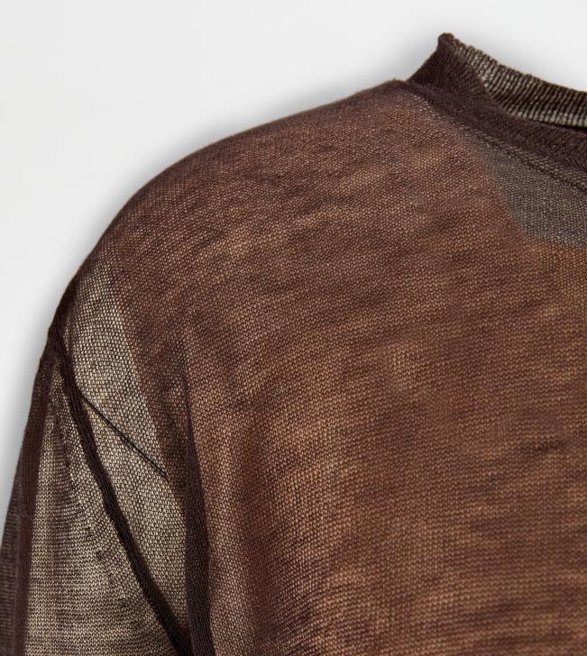 Tod\'s 8NXV570 hnedá ženy polopriehľadný sveter s okrúhlym výstrihom