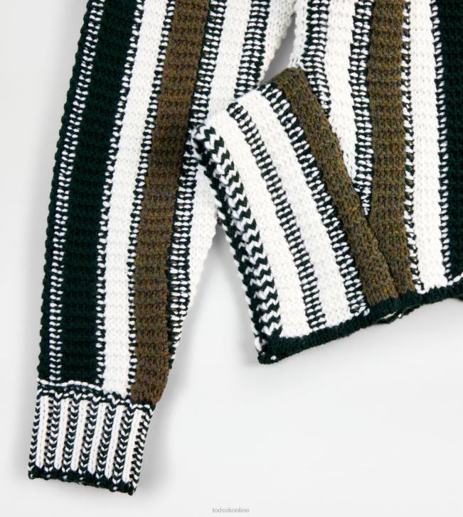 Tod\'s 8NXV589 biela/zelená/žltá ženy pruhovaný sveter z vlny