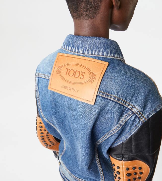 Tod\'s 8NXV610 Modrá ženy motorkár v riflovine a koži