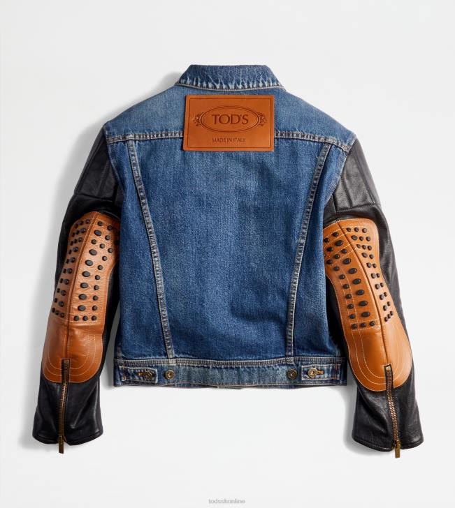 Tod\'s 8NXV610 Modrá ženy motorkár v riflovine a koži