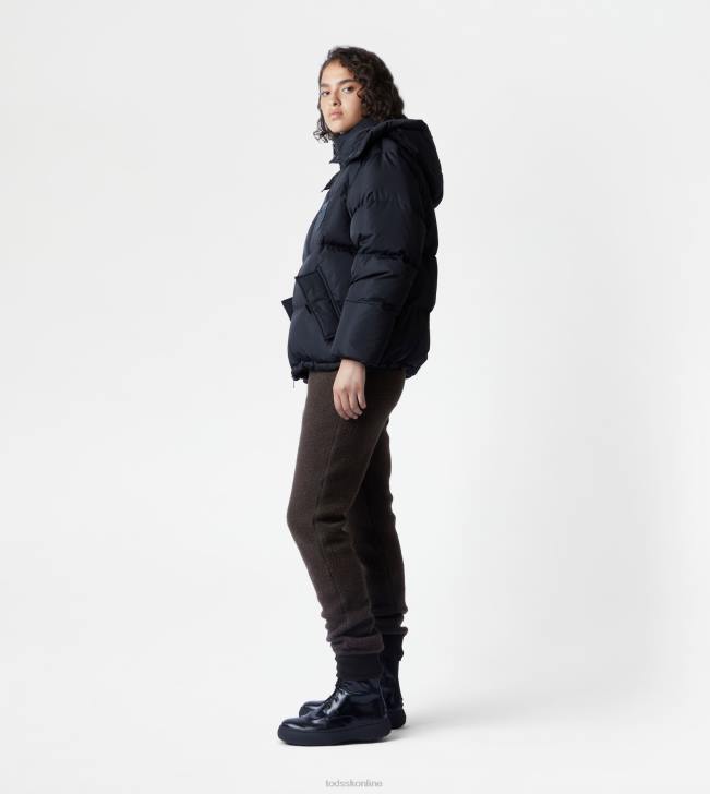 Tod\'s 8NXV623 čierna ženy s kapucňou cez páperovú bundu