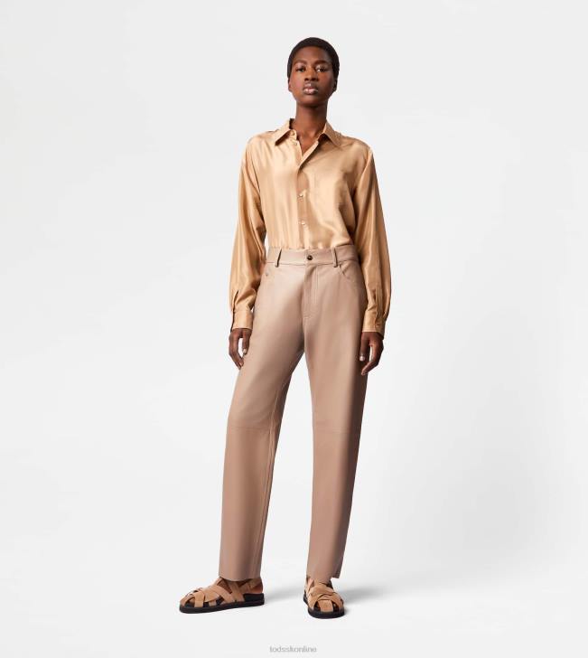 Tod\'s 8NXV584 hnedá ženy Kožené nohavice s 5 vreckami