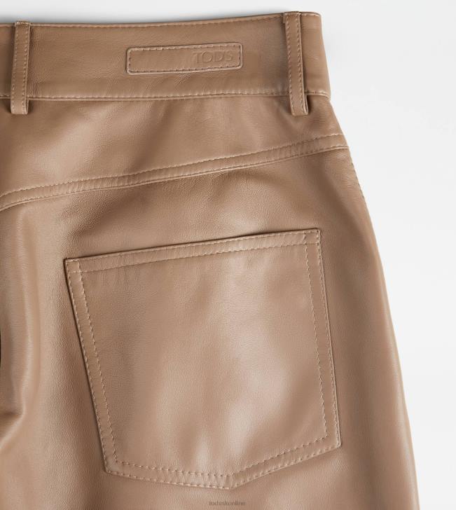 Tod\'s 8NXV584 hnedá ženy Kožené nohavice s 5 vreckami