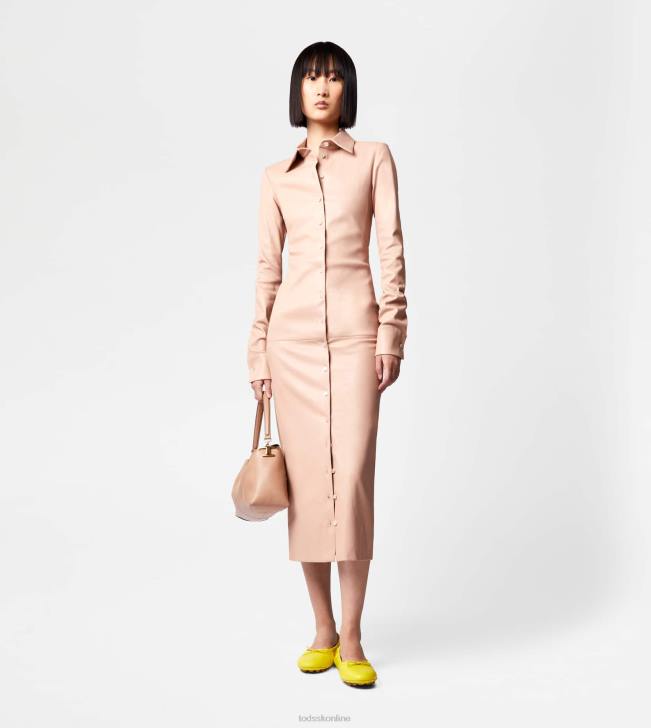 Tod\'s 8NXV561 Ružová ženy midi šaty zo strečovej napa kože