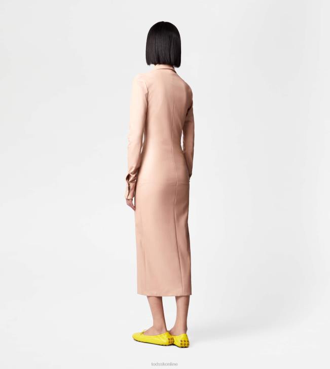 Tod\'s 8NXV561 Ružová ženy midi šaty zo strečovej napa kože