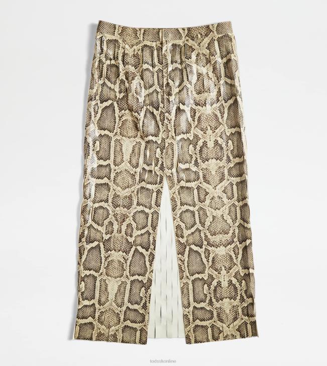 Tod\'s 8NXV582 béžová/čierna ženy midi sukňa z kože s plazivou potlačou