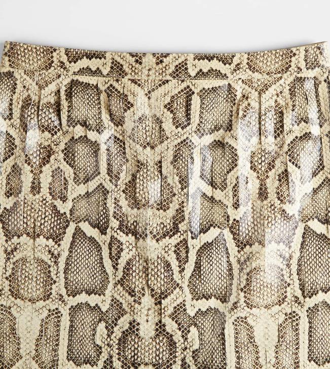 Tod\'s 8NXV582 béžová/čierna ženy midi sukňa z kože s plazivou potlačou