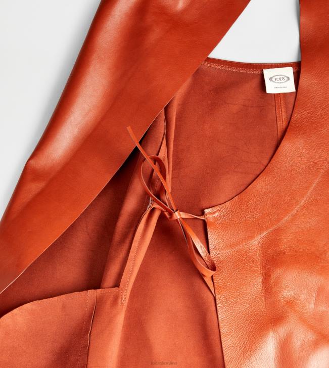 Tod\'s 8NXV583 oranžová ženy kožené šaty s golierom