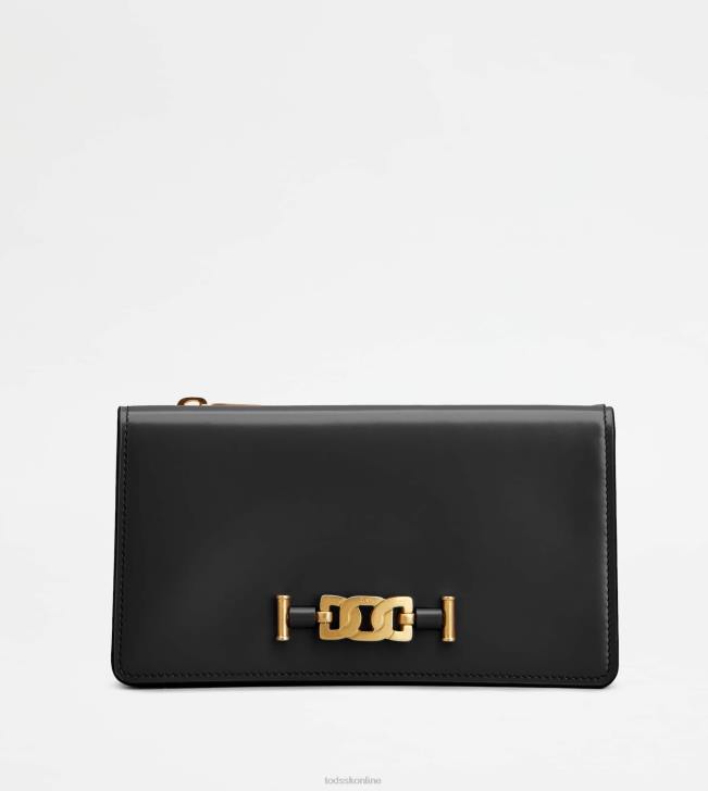 Tod's 8NXV497 čierna ženy Kožená taška cez rameno s držiakom na telefón kate