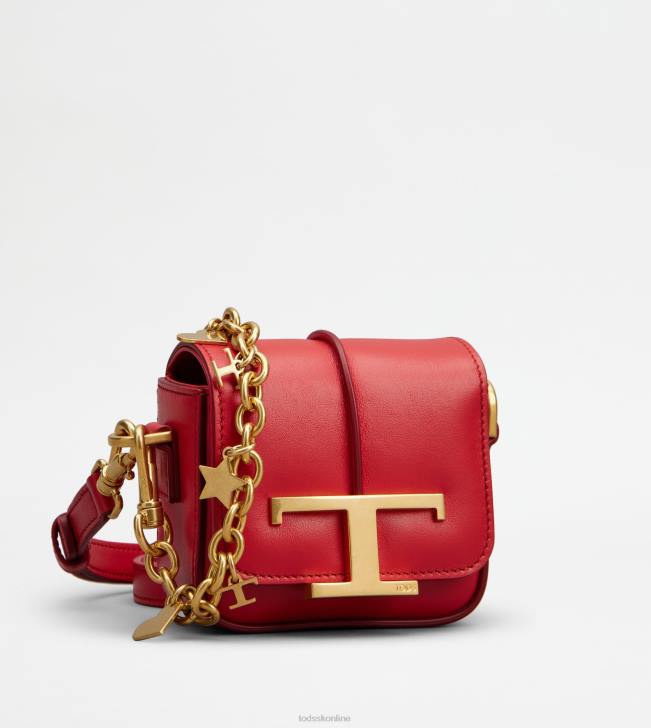 Tod\'s 8NXV439 červená ženy Nadčasová crossbody kabelka z kože s retiazkovým popruhom