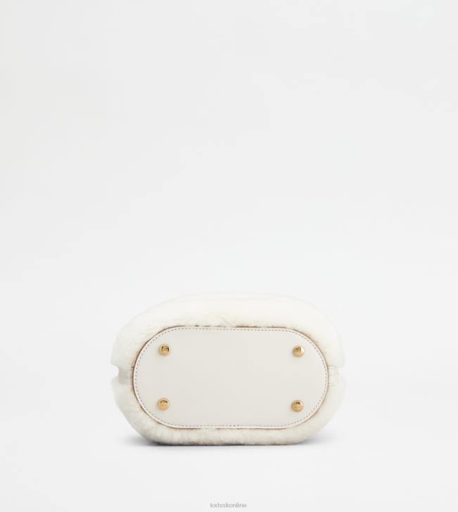 Tod\'s 8NXV447 off white ženy nadčasová taška do vedra z ovčej a mikro kože