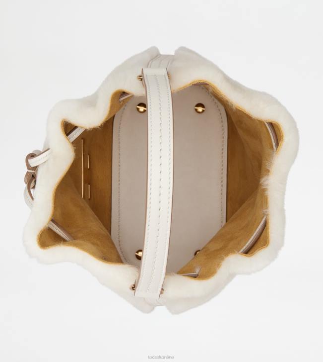 Tod\'s 8NXV447 off white ženy nadčasová taška do vedra z ovčej a mikro kože