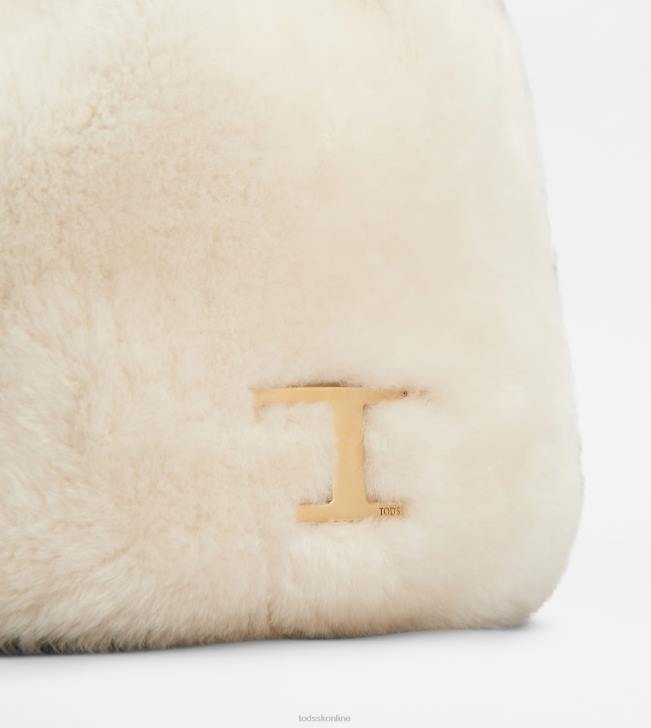 Tod\'s 8NXV447 off white ženy nadčasová taška do vedra z ovčej a mikro kože