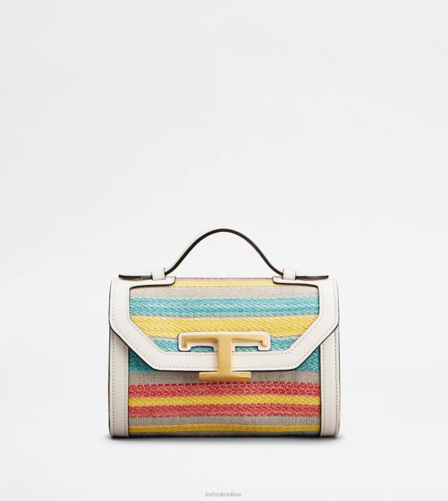 Tod's 8NXV452 sivobiela/svetlomodrá/žltá ženy t nadčasová crossbody kabelka z látky a kože mikro