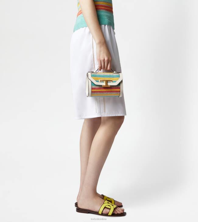 Tod\'s 8NXV452 sivobiela/svetlomodrá/žltá ženy t nadčasová crossbody kabelka z látky a kože mikro