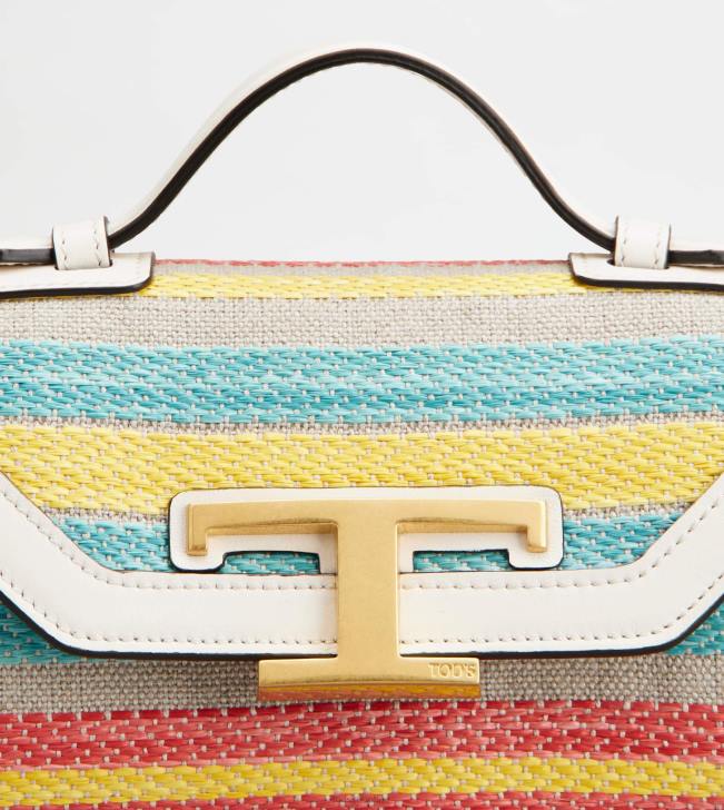 Tod\'s 8NXV452 sivobiela/svetlomodrá/žltá ženy t nadčasová crossbody kabelka z látky a kože mikro