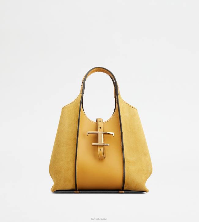 Tod's 8NXV343 žltá ženy Nadčasová mini nákupná taška z hladkej kože a semišu