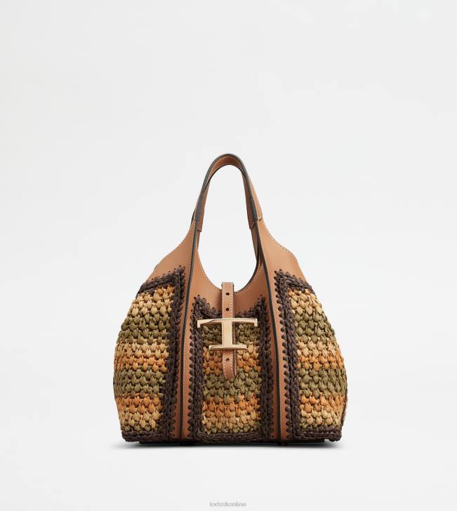 Tod's 8NXV254 béžová/oranžová/zelená ženy t nadčasová mini nákupná taška z kože a látky