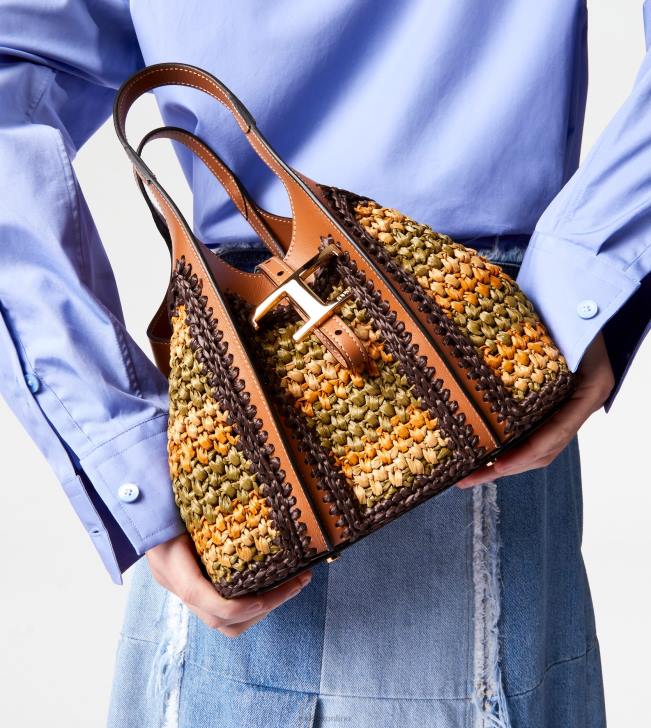 Tod\'s 8NXV254 béžová/oranžová/zelená ženy t nadčasová mini nákupná taška z kože a látky