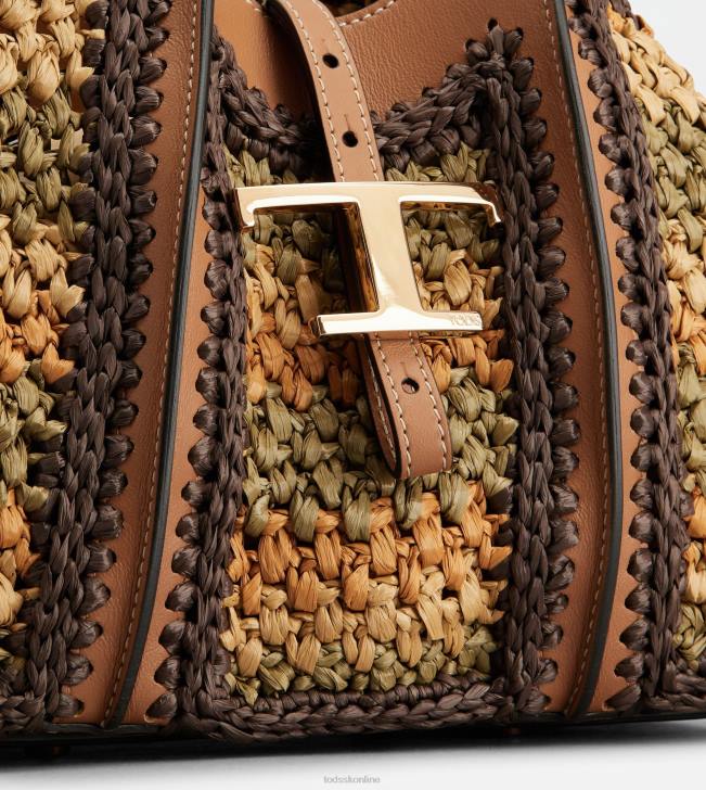 Tod\'s 8NXV254 béžová/oranžová/zelená ženy t nadčasová mini nákupná taška z kože a látky