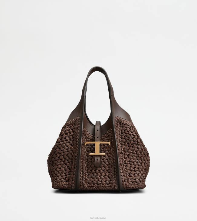 Tod's 8NXV288 hnedá ženy t nadčasová nákupná taška z rafie a koženej mini