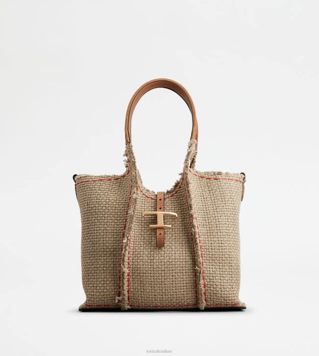 Tod's 8NXV291 béžová ženy t malá nadčasová nákupná taška z látky a kože