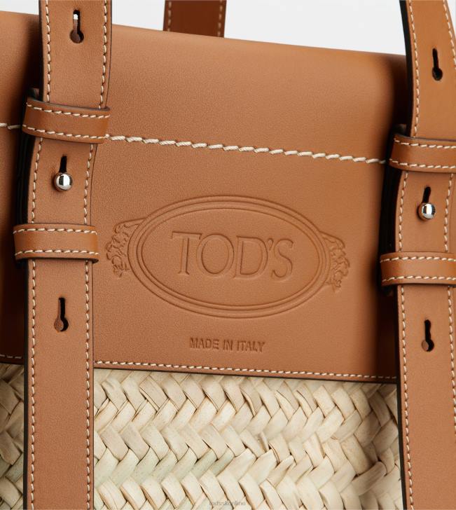 Tod\'s 8NXV292 hnedá ženy nákupná taška strednej farby zo slamy a kože