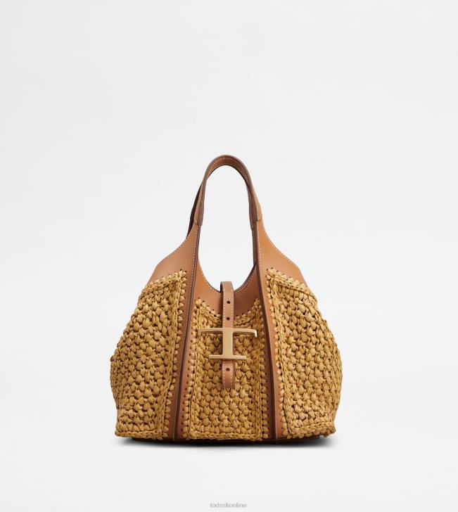 Tod's 8NXV293 béžová/hnedá ženy t nadčasová nákupná taška z rafie a koženej mini