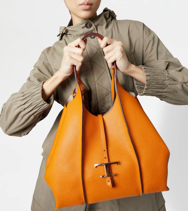 Tod\'s 8NXV306 oranžová ženy t nadčasová nákupná taška zo strednej kože