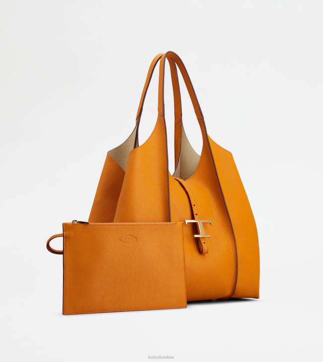 Tod\'s 8NXV306 oranžová ženy t nadčasová nákupná taška zo strednej kože