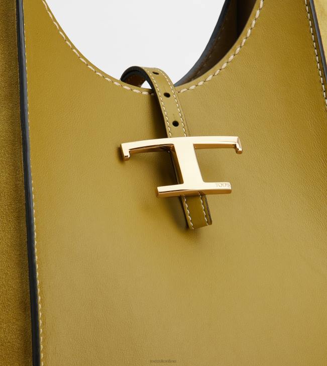Tod\'s 8NXV387 zelená ženy t nadčasová taška tulák zo strednej hladkej kože a semišu