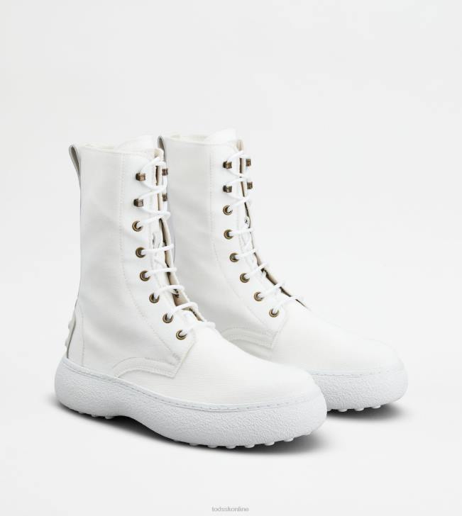 Tod\'s 8NXV152 biely ženy w. g. šnurovacie členkové čižmy z plátna a kože