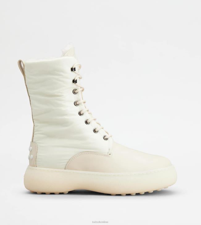 Tod's 8NXV154 biely ženy w. g. šnurovacie členkové čižmy z kože a látky