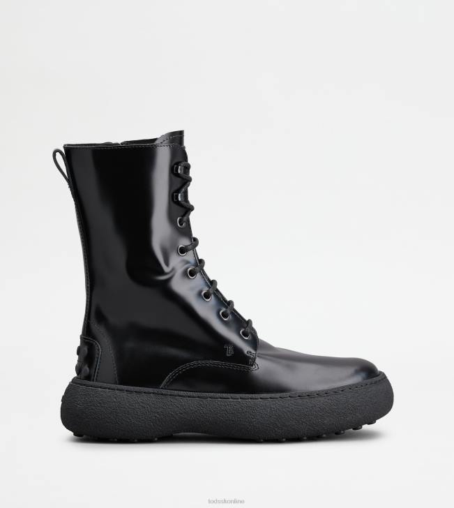 Tod's 8NXV157 čierna ženy w. g. šnurovacie členkové čižmy z kože