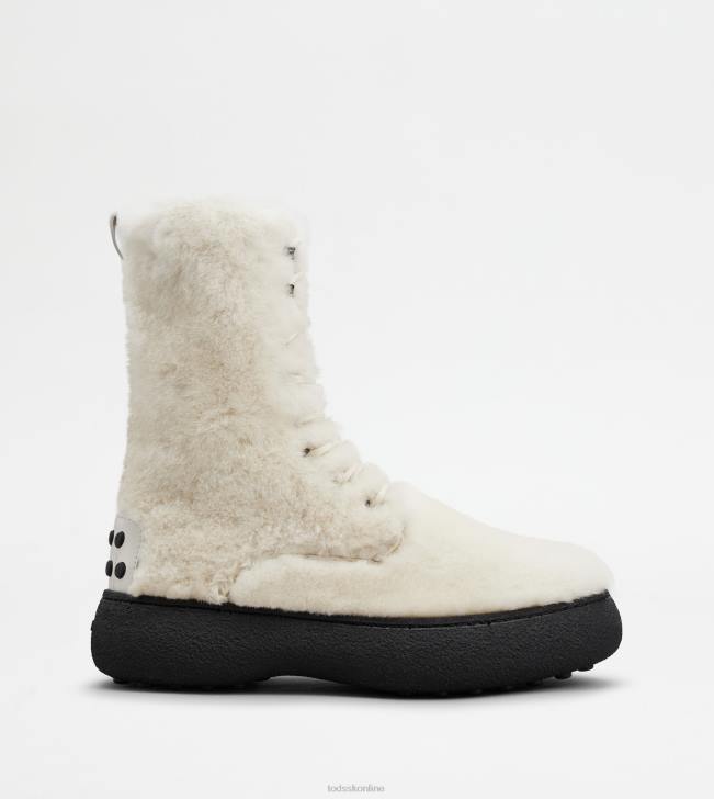 Tod's 8NXV173 biely ženy w. g. šnurovacie členkové čižmy z ovčej kože
