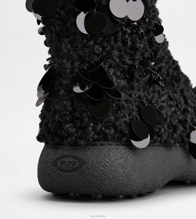 Tod\'s 8NXV174 čierna ženy w. g. šnurovacie členkové čižmy z umelej kožušiny