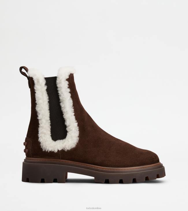 Tod's 8NXV176 hnedá ženy chelsea čižmy zo semišu a ovčej kože