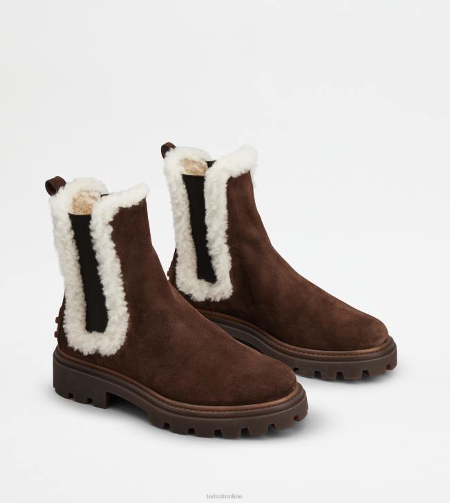 Tod\'s 8NXV176 hnedá ženy chelsea čižmy zo semišu a ovčej kože