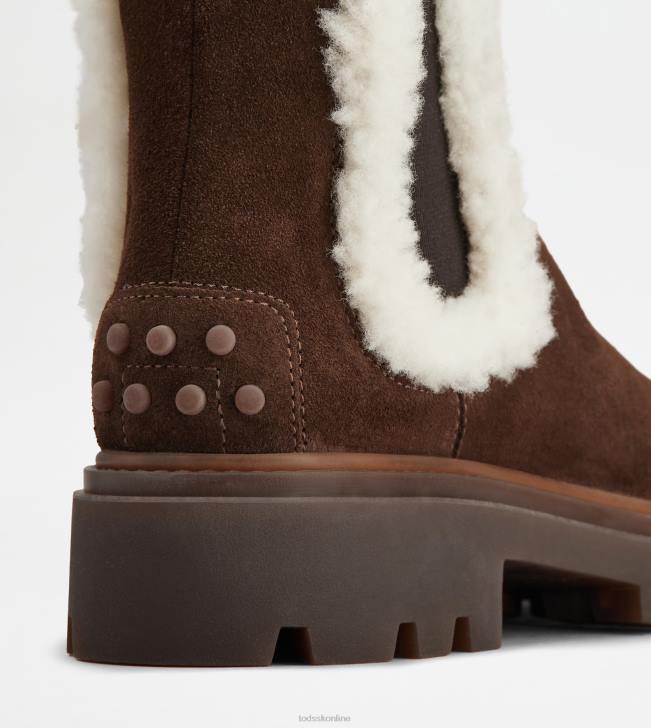 Tod\'s 8NXV176 hnedá ženy chelsea čižmy zo semišu a ovčej kože