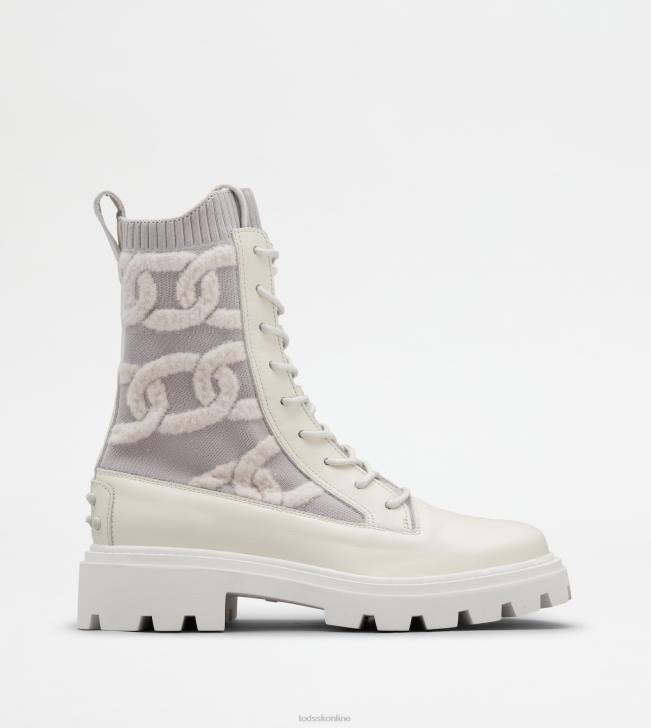 Tod's 8NXV181 biely ženy bojové čižmy kate z látky a kože
